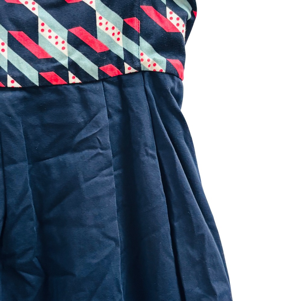 Maeve Anthropologie Navy Pink Geometric Bow Sweetheart Cotton Mini Dress Size 8 - Picture 7 of 11